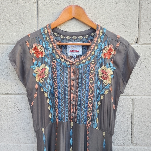 Johnny Was Biya | Crozier Embroidered Boho Rayon Maxi Dress Size Small - Picture 3 of 16